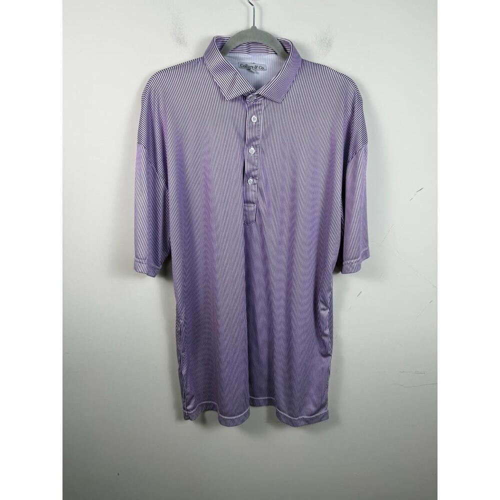 Collars and Co Dress Polo XXL Purple Striped Stretch Shirt - Picture 1 of 5
